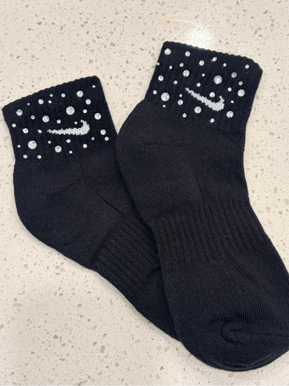 Nike Black Ankle Socks with Crystal Embellished Swoosh